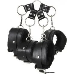 Adam & Eve Attaches Hogtie + Menottes Fourrure Noir -FÉMINITÉS boutique attaches hogtie menottes fourrure noir 4
