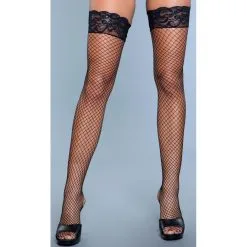 Be Wicked Bas Résille Avec Dentelle Ambre - Noirs