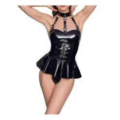 Black Level Body Avec Jupe VINYL BODY SKIRT Noir -FÉMINITÉS boutique body avec jupe vinyl body skirt noir 2