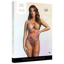 Le Desir Body Ouvert Et Jarretières Multicolores - Strass Offerts -FÉMINITÉS boutique body ouvert seins nus avec jarretieres salsa 2