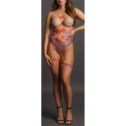 Le Desir Body Ouvert Et Jarretières Multicolores - Strass Offerts -FÉMINITÉS boutique body ouvert seins nus avec jarretieres salsa 5