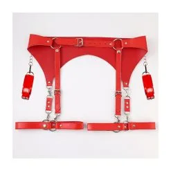 KinkHarness Ceinture Porte-Jarretelles Et Menottes Rouge -FÉMINITÉS boutique ceinture porte jarretelles et menottes rouge 2