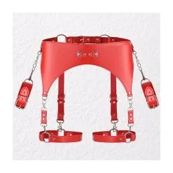 KinkHarness Ceinture Porte-Jarretelles Et Menottes Rouge
