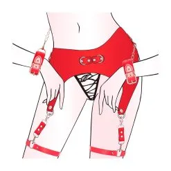 KinkHarness Ceinture Porte-Jarretelles Et Menottes Rouge -FÉMINITÉS boutique ceinture porte jarretelles et menottes rouge 3