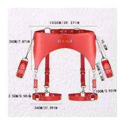 KinkHarness Ceinture Porte-Jarretelles Et Menottes Rouge -FÉMINITÉS boutique ceinture porte jarretelles et menottes rouge 5