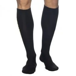 Addicted Chaussettes Hautes FETISH SOCKS Noir-Jaune 5 Addicted Chaussettes Hautes FETISH SOCKS Noir-Jaune -FÉMINITÉS boutique chaussettes hautes fetish socks noir jaune 2