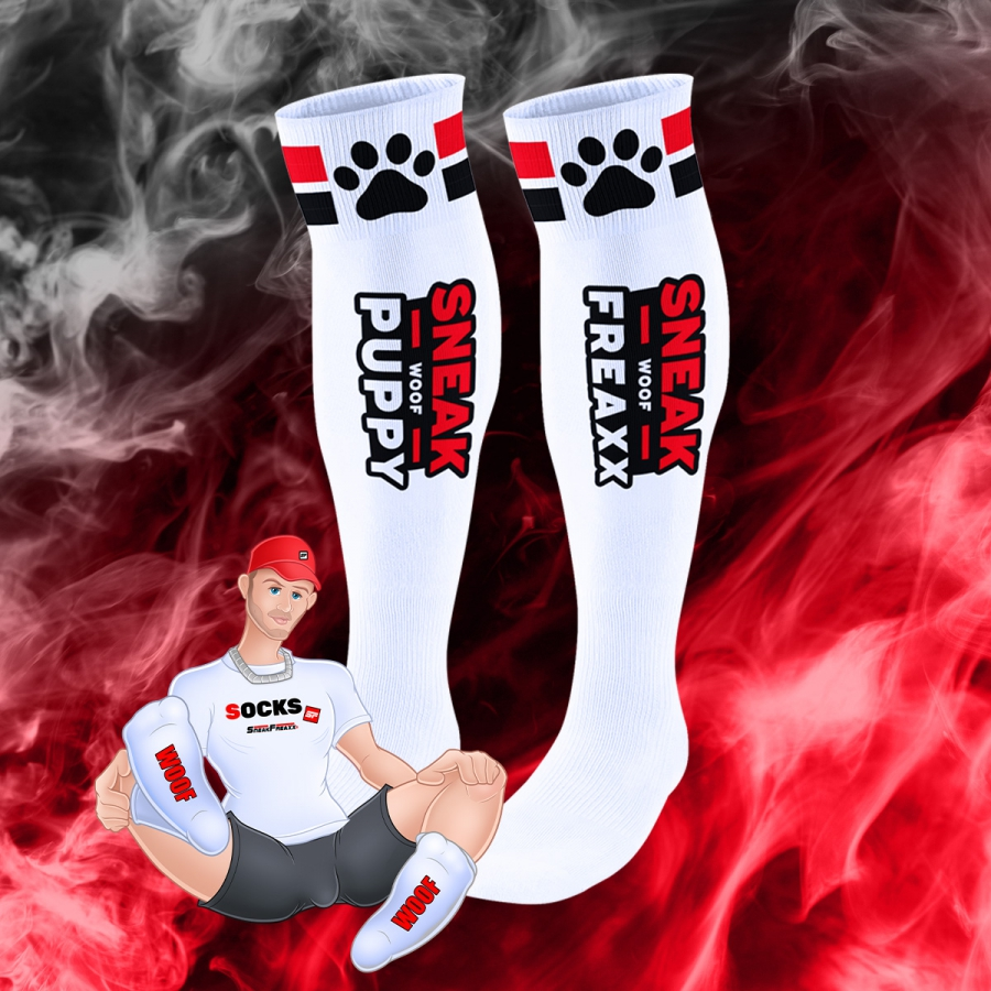 SneakFreaxx Chaussettes Hautes PUPPY TUBE Blanc-Rouge 1 SneakFreaxx Chaussettes Hautes PUPPY TUBE Blanc-Rouge