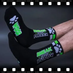 SneakFreaxx Chaussettes SNEAK PUPPY Noir-Vert -FÉMINITÉS boutique chaussettes sneak puppy noir vert 4