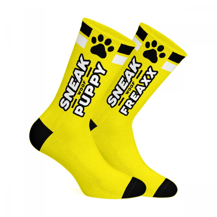 SneakFreaxx Chaussettes WOOF PUPPY Jaunes 3 SneakFreaxx Chaussettes WOOF PUPPY Jaunes – Image 3