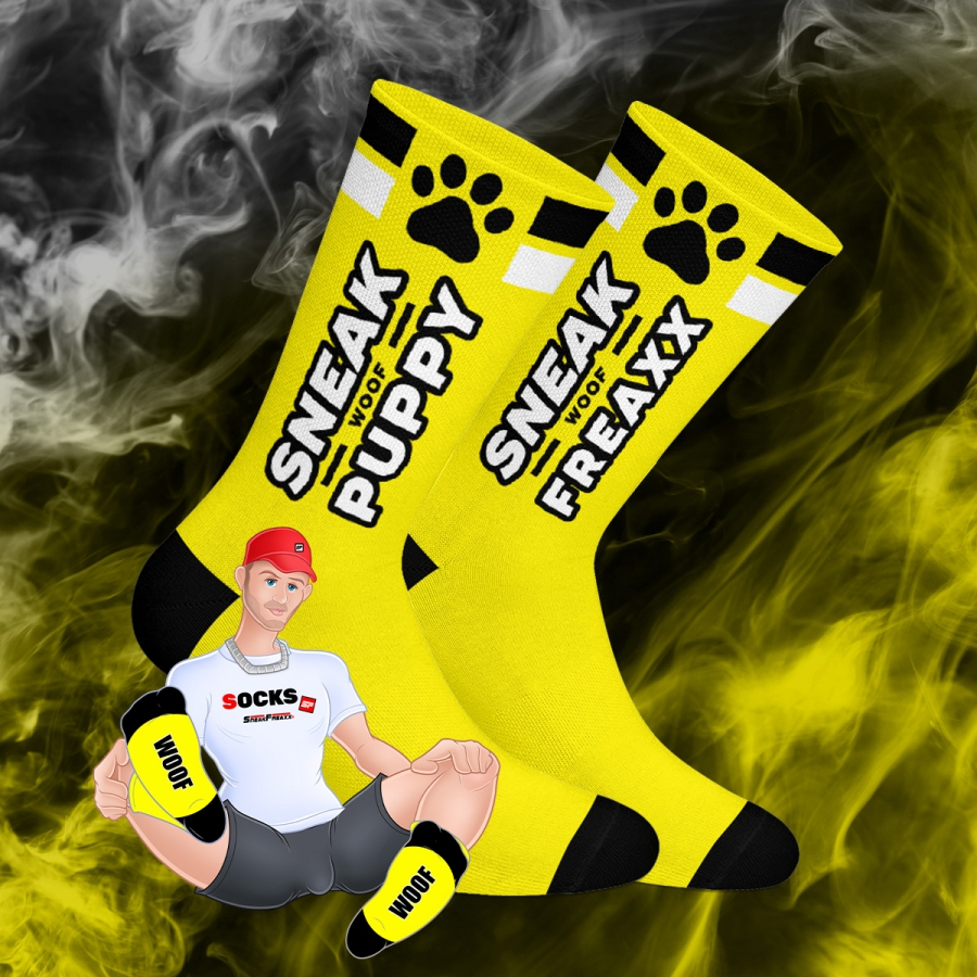 SneakFreaxx Chaussettes WOOF PUPPY Jaunes 1 SneakFreaxx Chaussettes WOOF PUPPY Jaunes