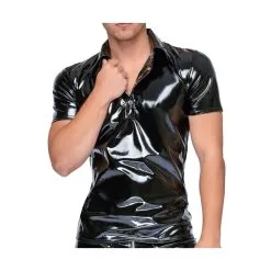 Black Level Men Chemise VINYL POLO Noire 7 Black Level Men Chemise VINYL POLO Noire -FÉMINITÉS boutique chemise vinyl polo noire 2