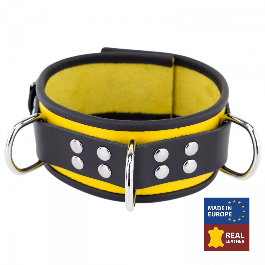 The Red Collier En Cuir 3 Anneaux D | Jaune-Noir 1 The Red Collier En Cuir 3 Anneaux D | Jaune-Noir