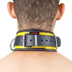 The Red Collier En Cuir 3 Anneaux D | Noir-Jaune -FÉMINITÉS boutique collier en cuir 3 anneaux d noir jaune 5