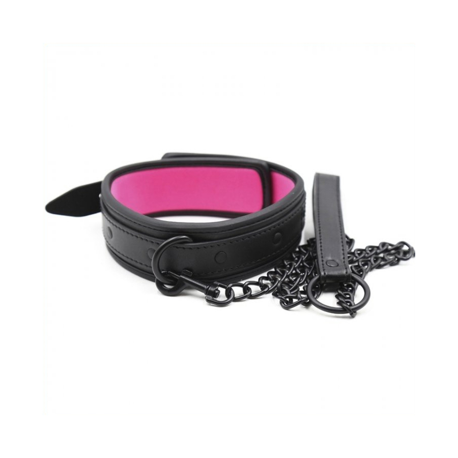 FUKR Collier SM Avec Laisse Noir-Rose 2 FUKR Collier SM Avec Laisse Noir-Rose – Image 2