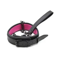 FUKR Collier SM Avec Laisse Noir-Rose