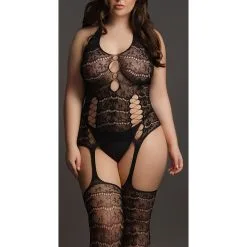 Le Desir Combinaison Grande Taille LACE SUSPENDER - Noir -FÉMINITÉS boutique combinaison grande taille lace suspender noir 4