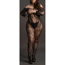 Le Desir Combinaison Ouverte Grande Taille LACE SLEEVED - Noir