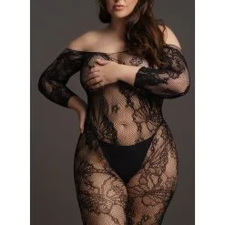 Le Desir Combinaison Ouverte Grande Taille LACE SLEEVED - Noir -FÉMINITÉS boutique combinaison ouverte grande taille lace sleeved noir 4