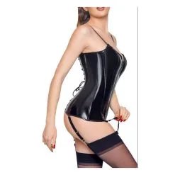 Black Level Corset Porte-Jarretelles VINYL CORSAGE ADJUST Noir -FÉMINITÉS boutique corset porte jarretelles vinyl corsage adjust noir 3
