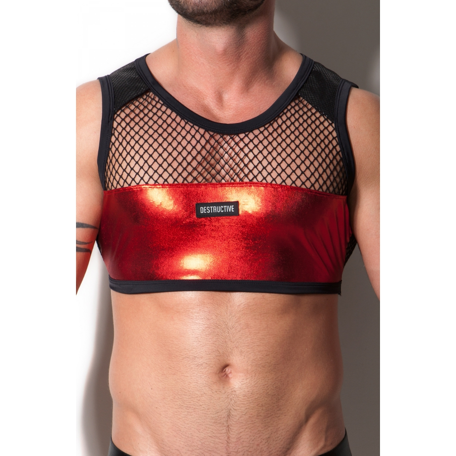 Crop Top NET Destructive Noir-Rouge 3 Crop Top NET Destructive Noir-Rouge – Image 3