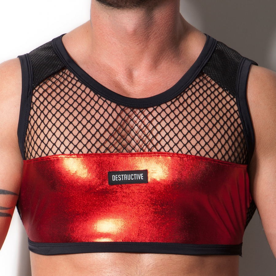 Crop Top NET Destructive Noir-Rouge 1 Crop Top NET Destructive Noir-Rouge