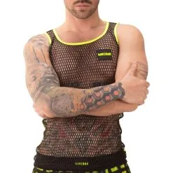 Barcode Berlin Débardeur Filet TOUMA Noir-Jaune Fluo