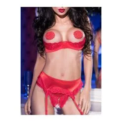Chilirose Ensemble Dentelle Rouge Seins Nus