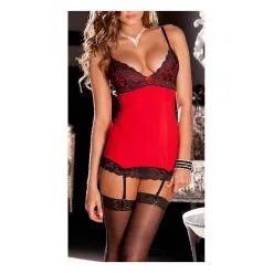 Rene Rofe Ensemble Jarretelles Rouge Avec String
