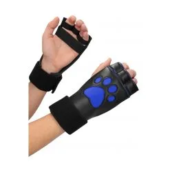 Ouch! Puppy Play Gants Néoprène PUPPY PAW Noir-Bleu -FÉMINITÉS boutique gants neoprene puppy paw noir bleu 2