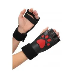 Ouch! Puppy Play Gants Néoprène PUPPY PAW Noir-Rouge -FÉMINITÉS boutique gants neoprene puppy paw noir rouge 2
