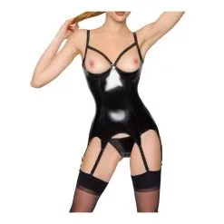 Black Level Guêpière Et String VINYL BASQUE CROSS Noire -FÉMINITÉS boutique guepiere et string vinyl basque cross noire 2