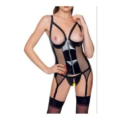 Black Level Guêpière Porte-Jarretelles VINYL BASQUE Noire -FÉMINITÉS boutique guepiere porte jarretelles vinyl basque noire 2