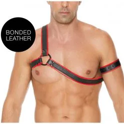 Ouch! Harness Harnais GLADIATOR + Brassard Noir-Rouge