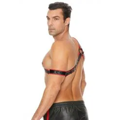 Ouch! Harness Harnais GLADIATOR + Brassard Noir-Rouge -FÉMINITÉS boutique harnais gladiator brassard noir rouge 3