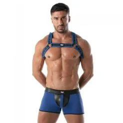 TOF Paris Harnais Néoprène BULLDOG Noir-Bleu -FÉMINITÉS boutique harnais neoprene bulldog noir bleu 3