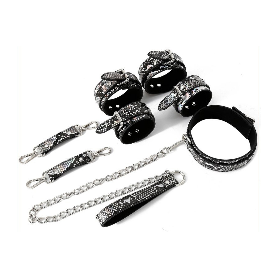 SM Fantasy Kit Sm SNAKINE Collier Et Menottes Noir-Argentés 2 SM Fantasy Kit Sm SNAKINE Collier Et Menottes Noir-Argentés – Image 2