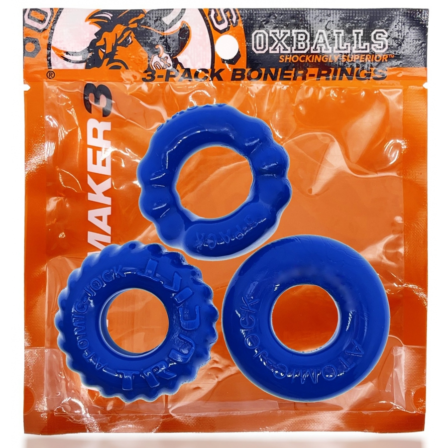 Lot De 3 Cockrings Oxballs BONEMAKER Bleu 2 Lot De 3 Cockrings Oxballs BONEMAKER Bleu – Image 2