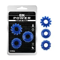 GK Power Lot De 3 Cockrings Souples GEAR UP Bleus -FÉMINITÉS boutique lot de 3 cockrings souples gear up bleus 2