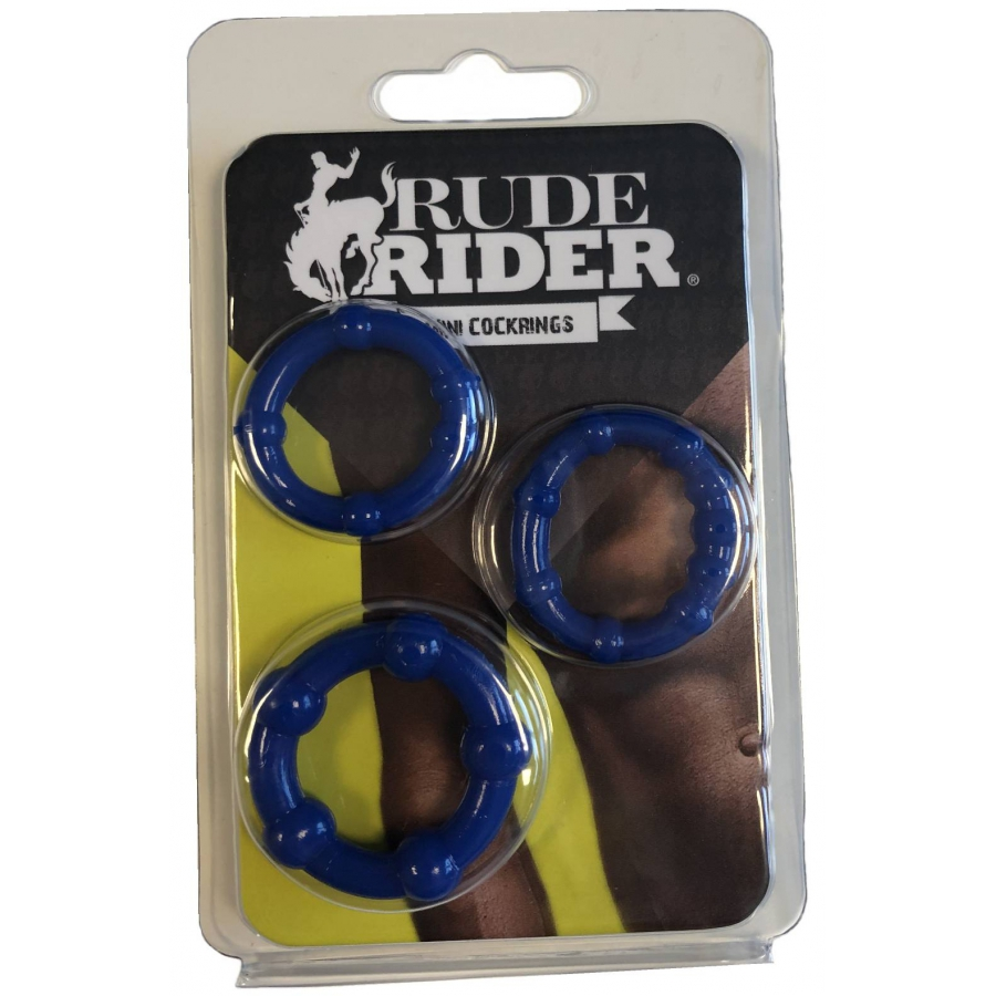 Rude Rider Lot De 3 Mini Cockrings Flexibles Bleus 2 Rude Rider Lot De 3 Mini Cockrings Flexibles Bleus – Image 2