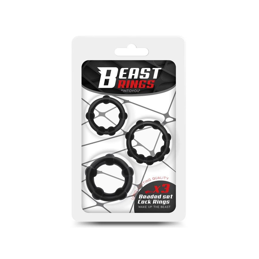 Beast Rings Lot De 3 Mini Cockrings Souples BEADED SET Noirs 2 Beast Rings Lot De 3 Mini Cockrings Souples BEADED SET Noirs – Image 2