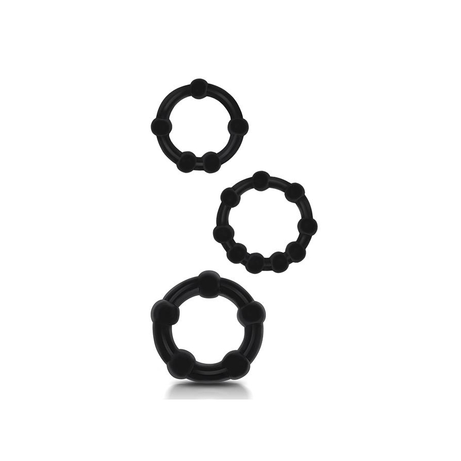 Beast Rings Lot De 3 Mini Cockrings Souples BEADED SET Noirs 1 Beast Rings Lot De 3 Mini Cockrings Souples BEADED SET Noirs