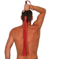 The Red Martinet Long Lanières En Cuir - Manche En Bois 80cm Rouge-Noir -FÉMINITÉS boutique martinet long lanieres en cuir manche en bois 80cm rouge noir 2