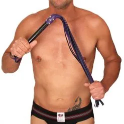 The Red Martinet Long Lanières En Cuir - Manche En Bois 80cm Violet-Noir