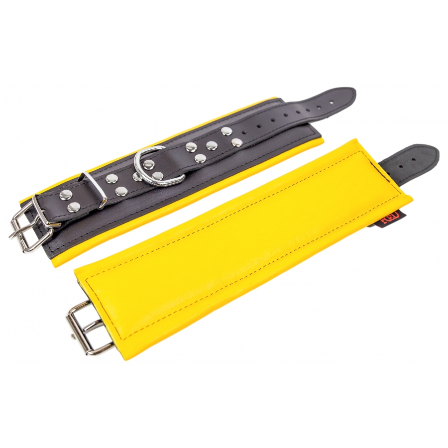 The Red Menottes En Cuir Rembourrées | Noir-Jaune 3 The Red Menottes En Cuir Rembourrées | Noir-Jaune – Image 3