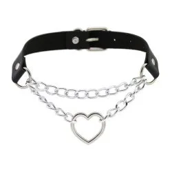 Joy Jewels Metal Heart Collar With Chain BLACK
