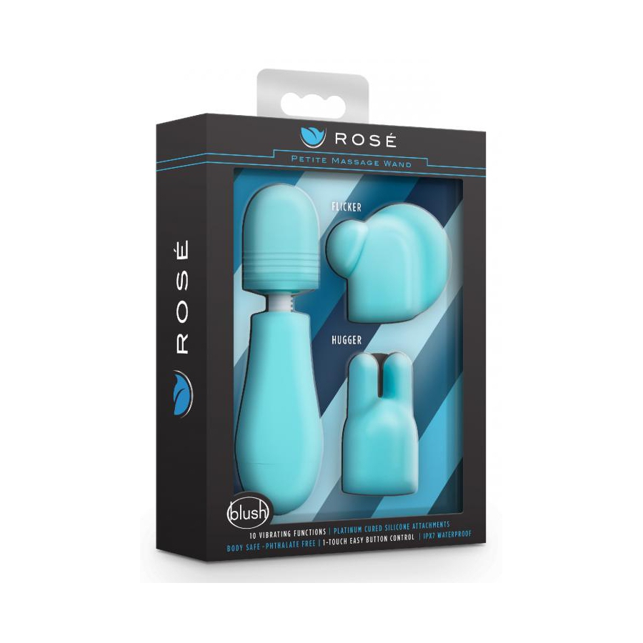 Rose Mini Wand JOYFUL 2 Embouts - Tête 30mm Bleu 2 Rose Mini Wand JOYFUL 2 Embouts - Tête 30mm Bleu – Image 2