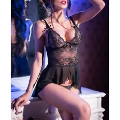 Chilirose Nuisette Lyonie - Noire -FÉMINITÉS boutique nuisette lyonie noire 2