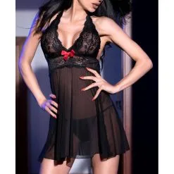 Chilirose Nuisette Transparente Avec Noeud Rouge