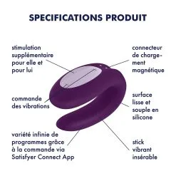Stimulateur Connecté DOUBLE JOY Satisfyer Mauve -FÉMINITÉS boutique stimulateur connecte double joy satisfyer mauve 2