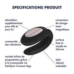 Stimulateur Connecté DOUBLE JOY Satisfyer Noir -FÉMINITÉS boutique stimulateur connecte double joy satisfyer noir 2